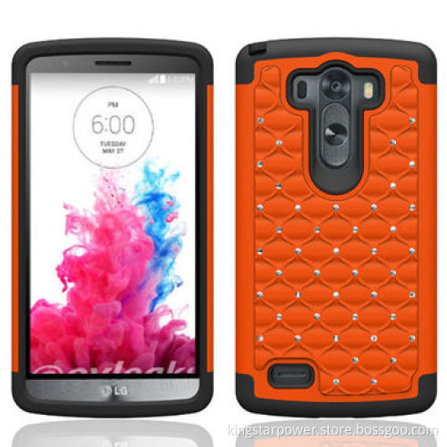 Combo Hybrid Glitter/Bling Gem Diamond Studded Dual Layer PC&Silicone Protective Case for LG G3